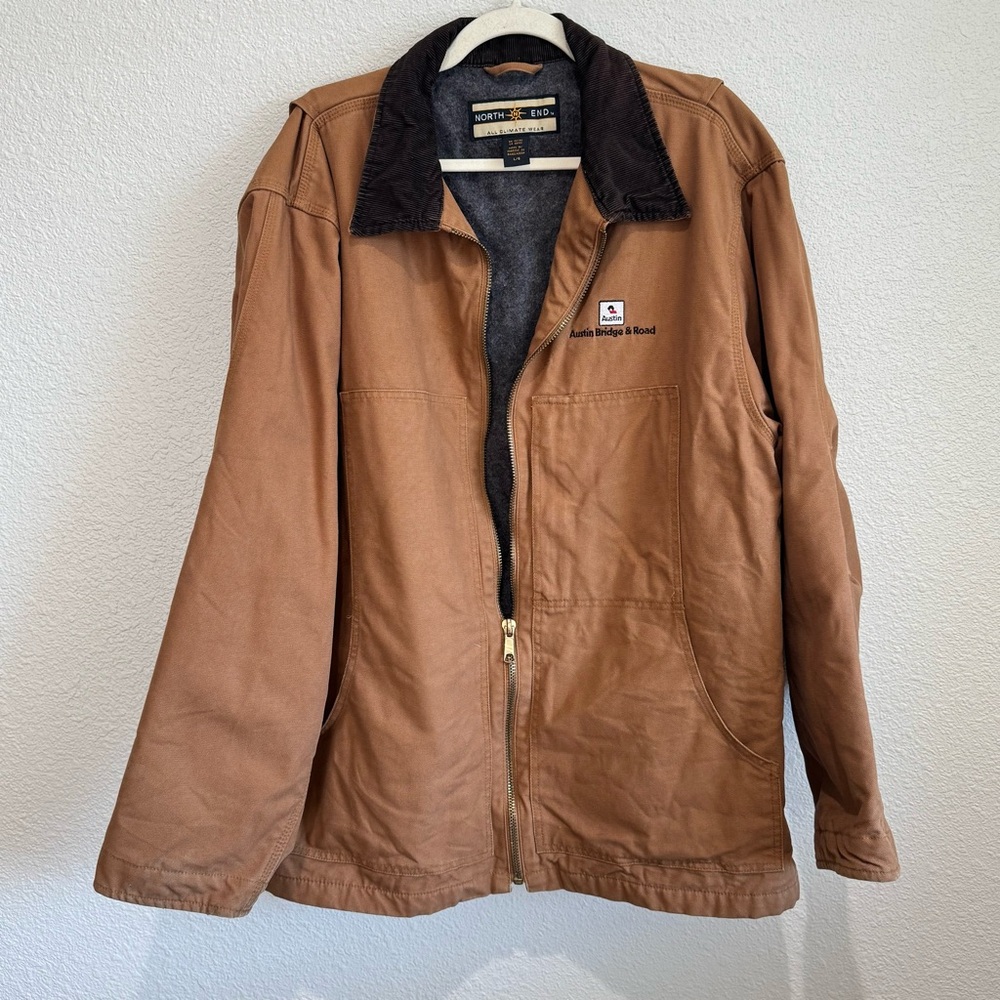 VTG North End Men's Tan Barn Coat Lined Canvas Chore Jacket L Workwear Logo‎